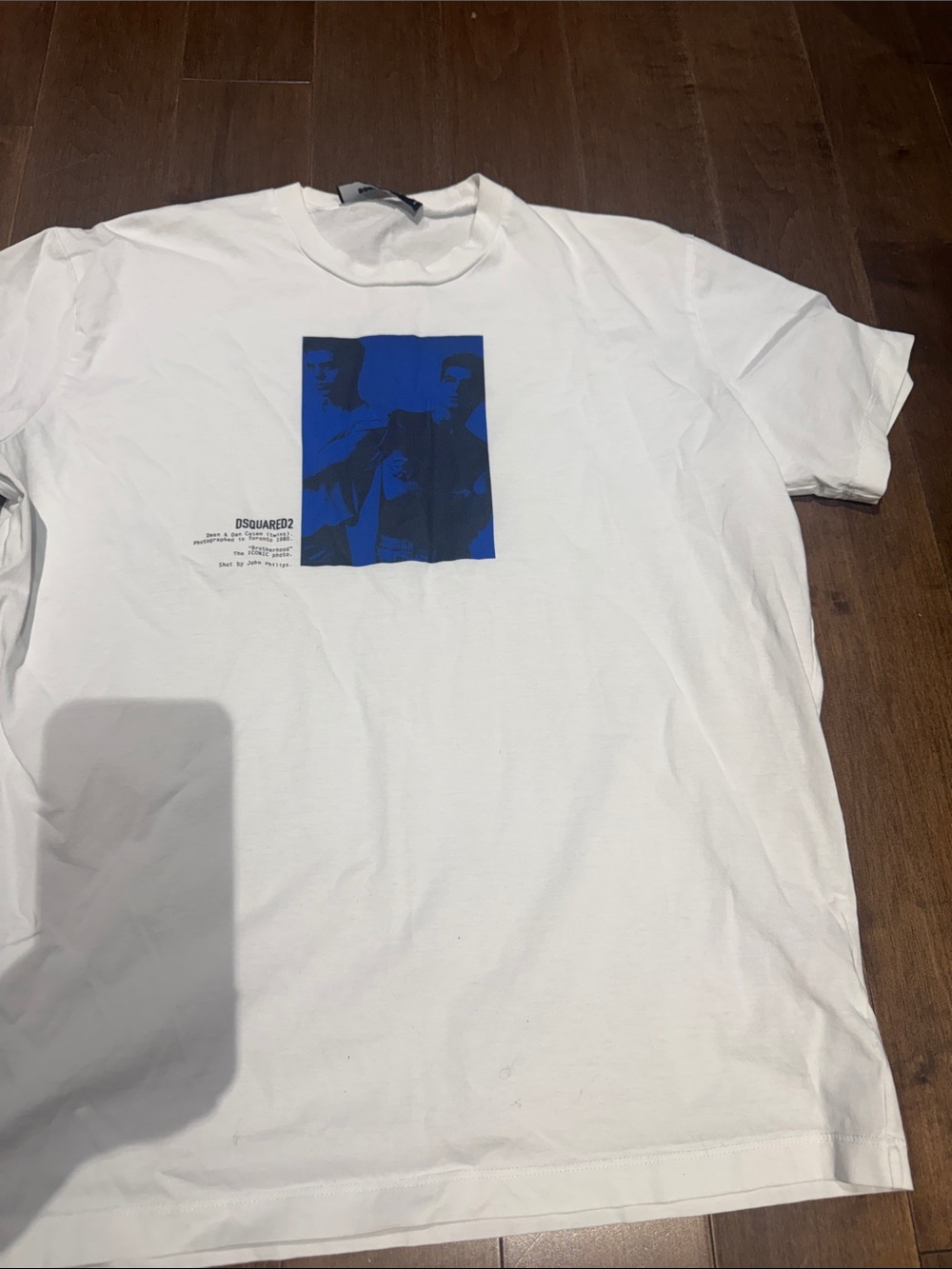 DSQUARED2 White T-Shirt with Blue Photo-Block Graphic